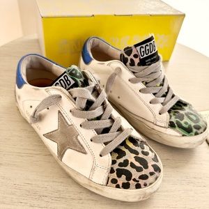 Golden Goose blue leopard Super-Star Young leather handmade Italian sneaker 1 US
